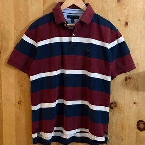 Heritage Tommy Hilfiger Polo Burgundy Strip - 100% Cotton - Size L